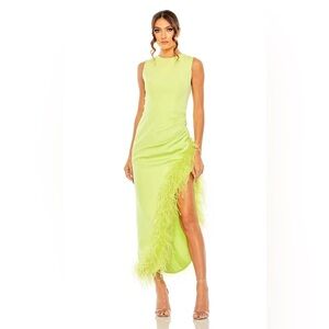 Mac Duggal 11626 Lime High Slit Feather Dress